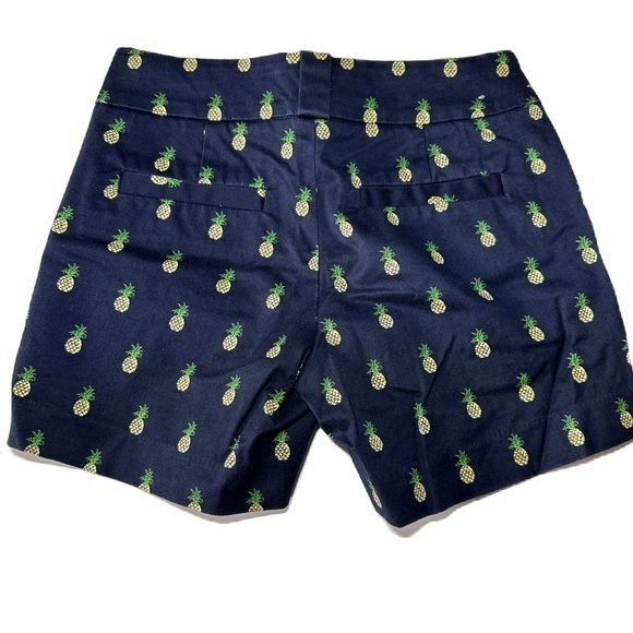 J Crew Stretch Navy Pineapple Bermuda Shorts Side Zipper Size 00 - Picture 2 of 8
